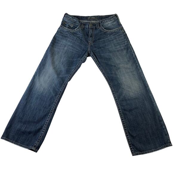 Silver ZAC Mens Jeans 36x30 Darkwash Western Embroider Stitch Blue Denim Y2K - Picture 1 of 9